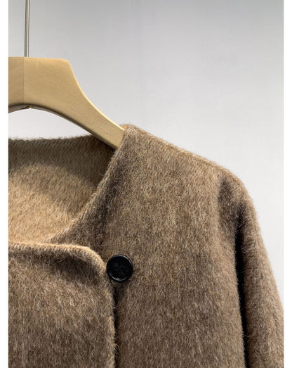 Alpaca Wool Short Double-Sided Coat with Scarf Detail