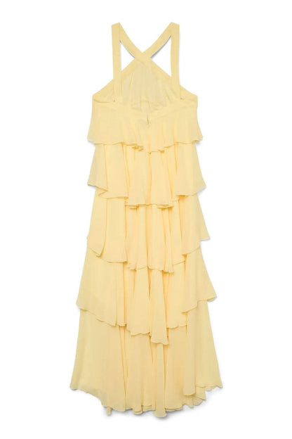 Pink Halter Tiered Maxi Dress