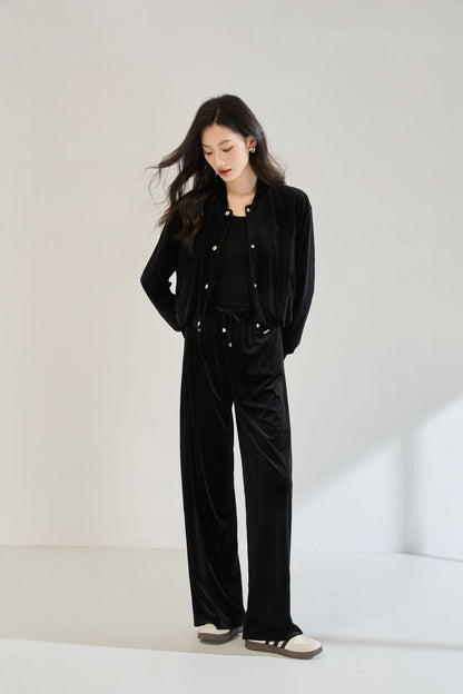 Velvet Pilot Jacket & Wide-Leg Pants Set