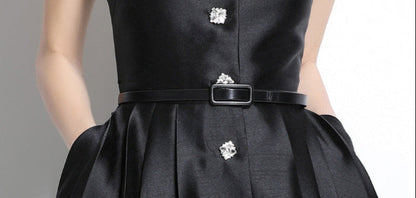 Crystal Strap Pleated Midi Dress