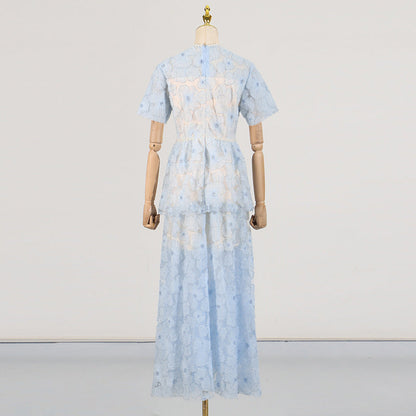French Elegance Tiered Tulle Embroidered Maxi Dress