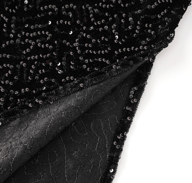 Velvet-Shine Sequin A-Line Midi Skirt