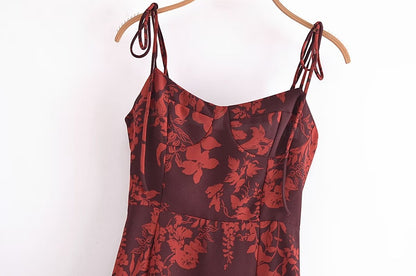 Red Strappy Tie-Waist Slit Midi Dress