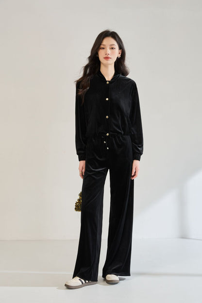 Velvet Pilot Jacket & Wide-Leg Pants Set