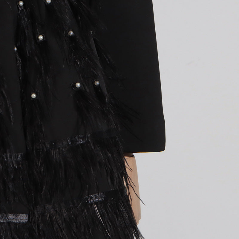 Elegant Sparkle Feather-Detail Mini Dress