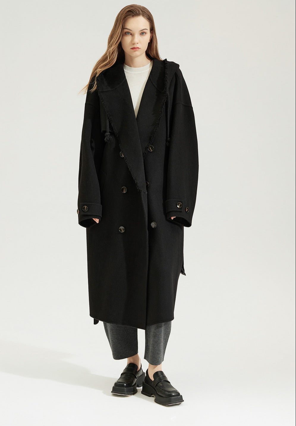 Wool Long Hooded Oversized Coat