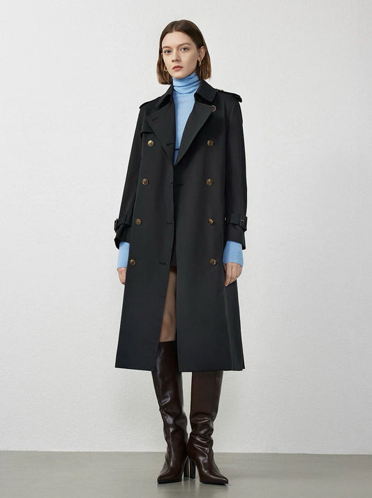 Black Straight-Cut Mid-Length Trench Coat