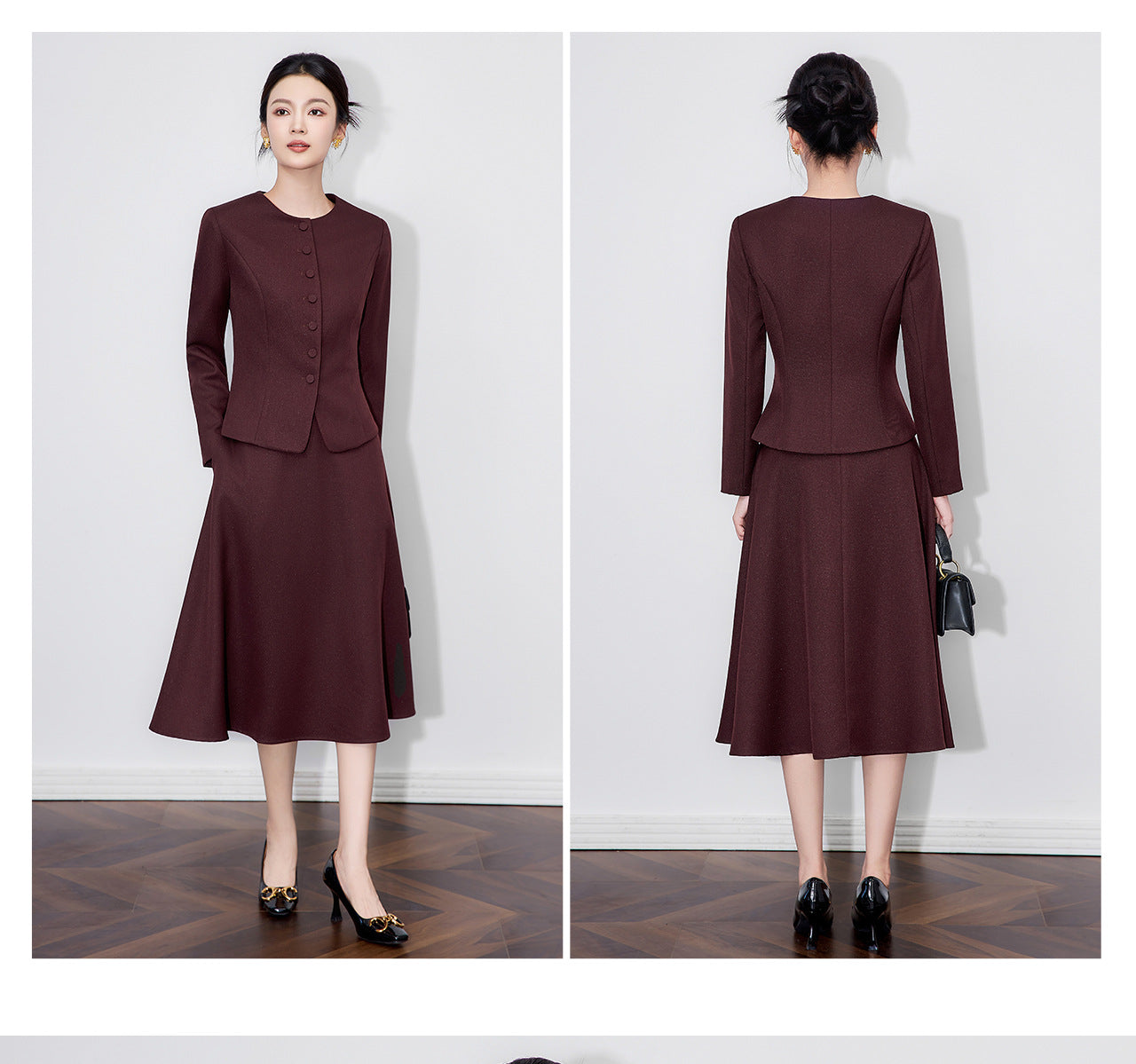 Luminous Texture Two-Piece Blazer & Midi Skirt Set