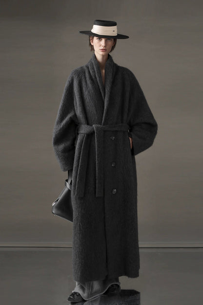 Luxury Tibetan Yak Wool Knit Coat – Belted Relaxed Fit
