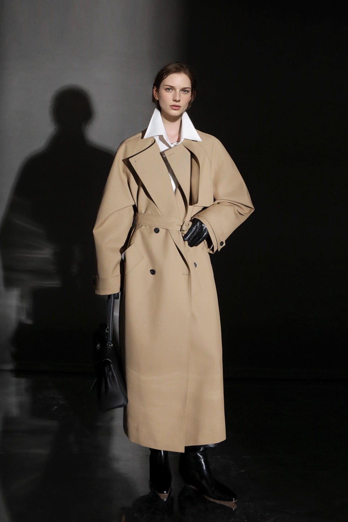 Minimalist Round Neck Wool Blend Trench Coat – Relaxed Fit