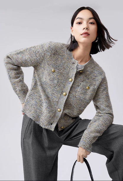 Knit Cardigan with Fine Gold Thread – Elegant Short Style