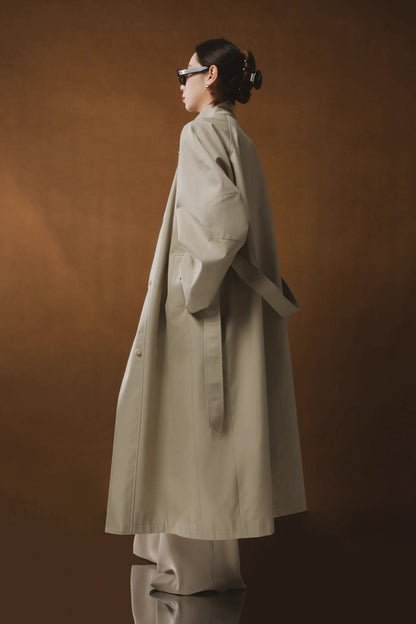 Draped Double-Breasted Tencel Trench Coat