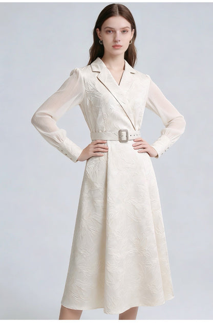 Tailored Collar Lantern Sleeve Maxi Dress