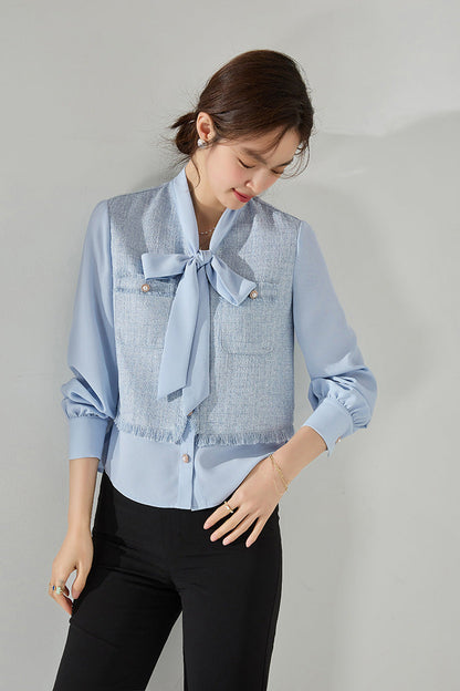 Two-in-One Look Chiffon Shirt with Scarf Collar