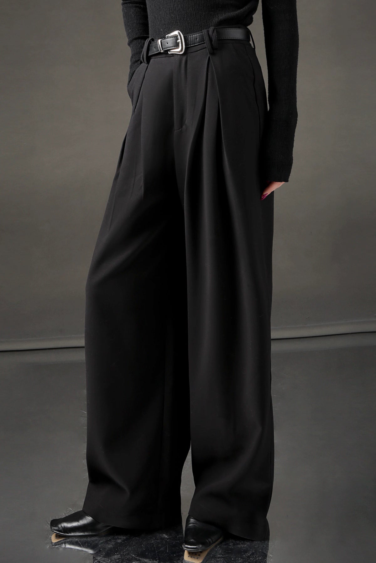 High-Waisted Wide-Leg Wool Blend Pants