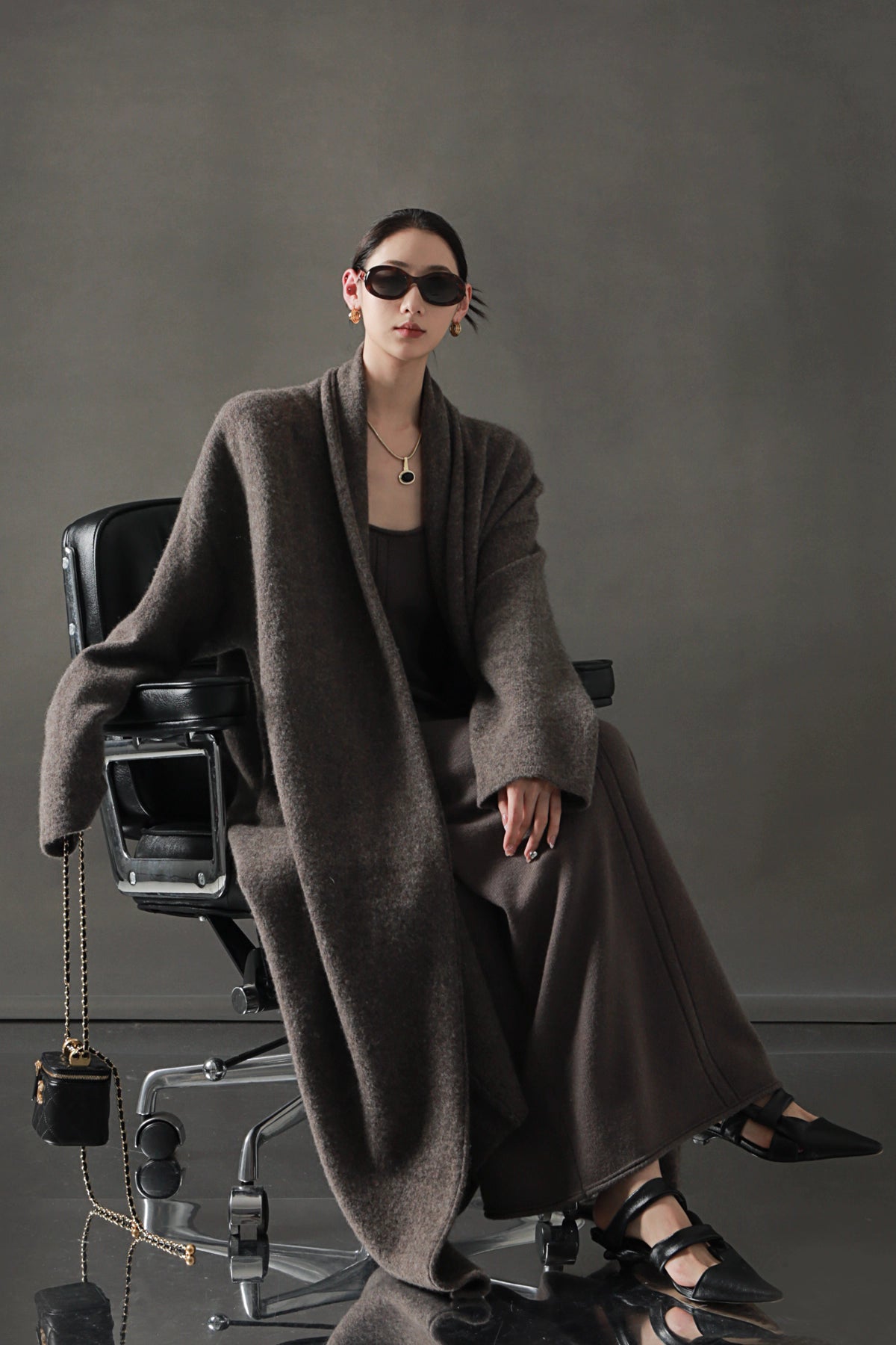 Minimalist Cashmere-Blend Wool Long Cardigan
