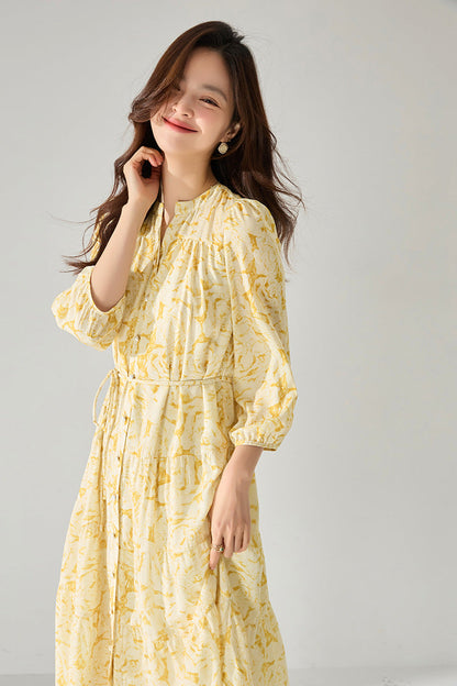 Yellow Floral Chiffon Long Dress