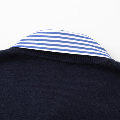Fake Two-Piece Women's Sweater – Striped Polo Collar Design