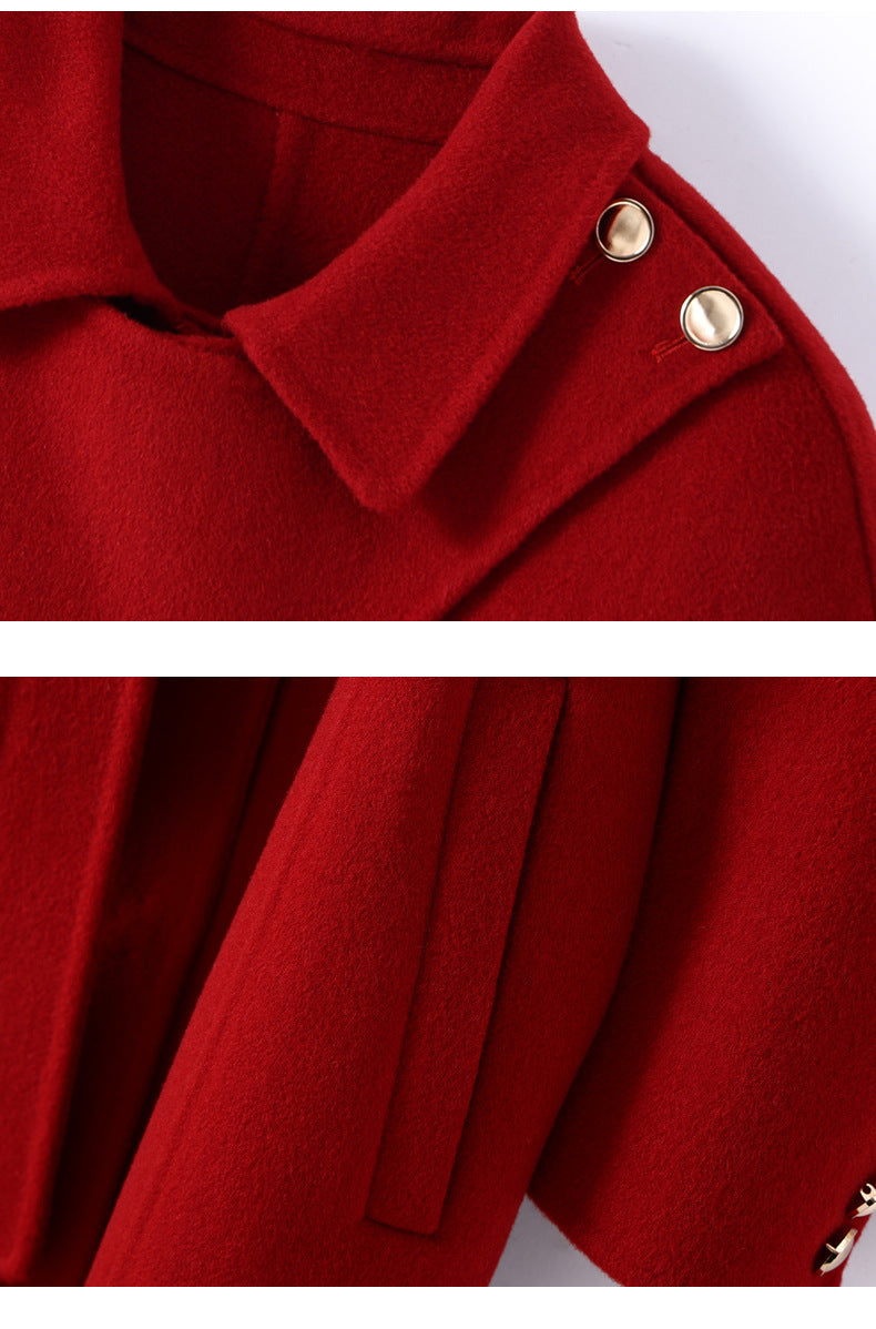 Hepburn Wool Coat with Detachable Shawl – Double-Faced 100% Wool