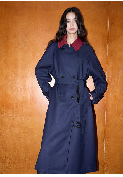 Contrast Detail Retro Mid-Length Loose Trench Coat