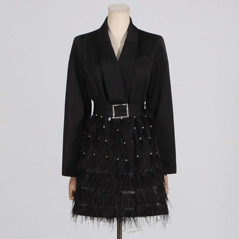 Elegant Sparkle Feather-Detail Mini Dress