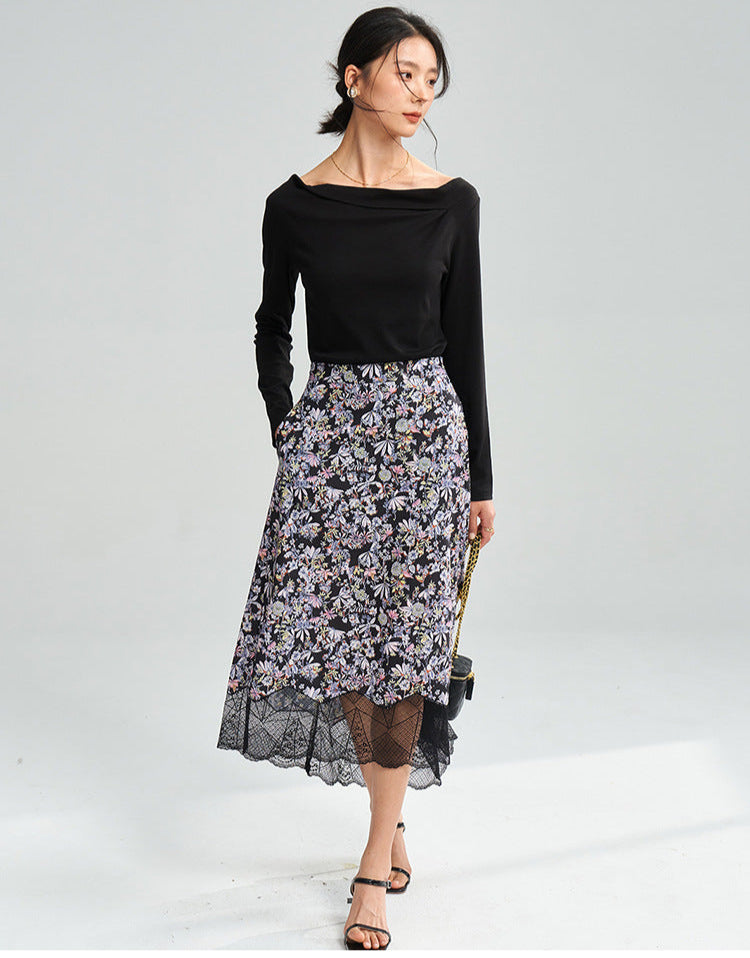 Vogue Garden High-Waist Asymmetric Floral Skirt