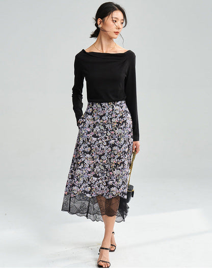 Vogue Garden High-Waist Asymmetric Floral Skirt