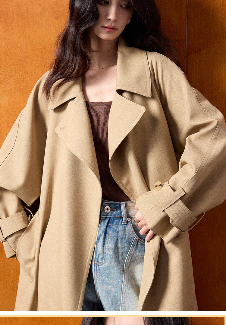 Classic British Style Long Khaki Trench Coat