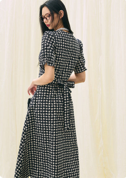 Vintage Polka Dot Midi Dress – 100% Cotton Gingham Elegance