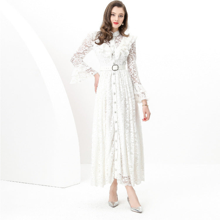 French Style Romantic Lace Embroidered Long Dress