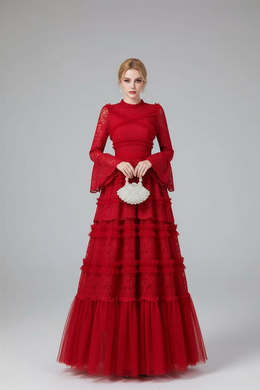 Penelope Lace Ruffle Maxi Dress