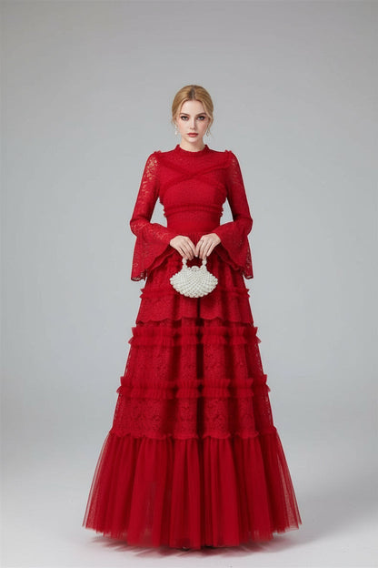 Penelope Lace Ruffle Maxi Dress