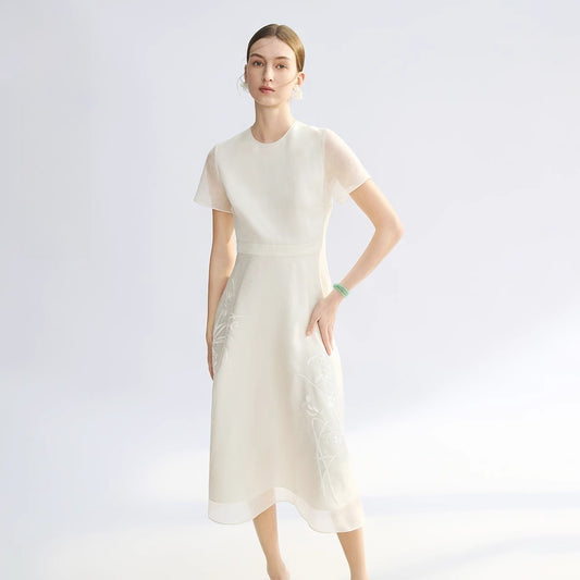 Silk Blend Jacquard Midi Dress