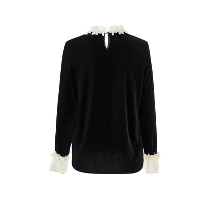 Floral Collar Velvet Blouse