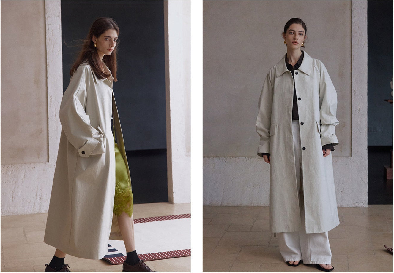Minimalist Cotton-Blend Long Trench Coat