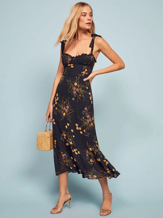 Retro Floral One-Shoulder Maxi Dress