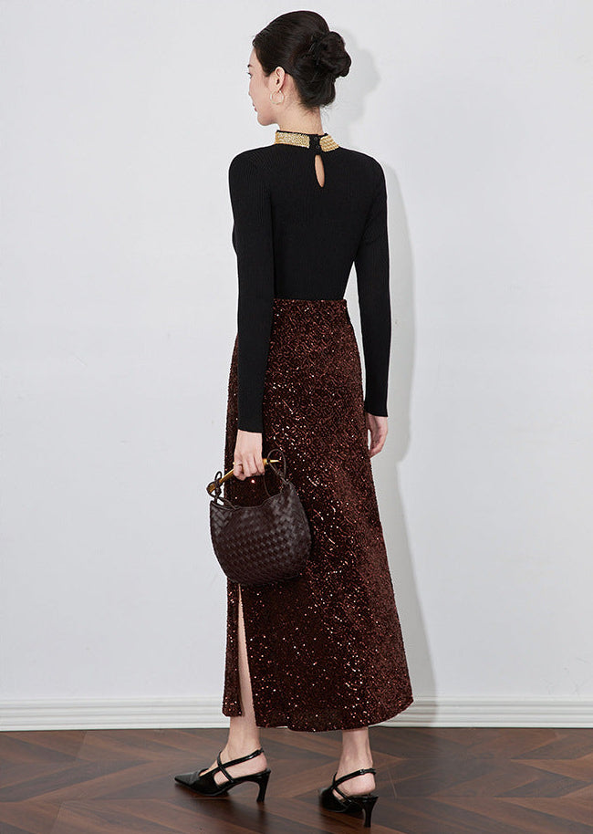 Velvet-Shine Sequin A-Line Midi Skirt