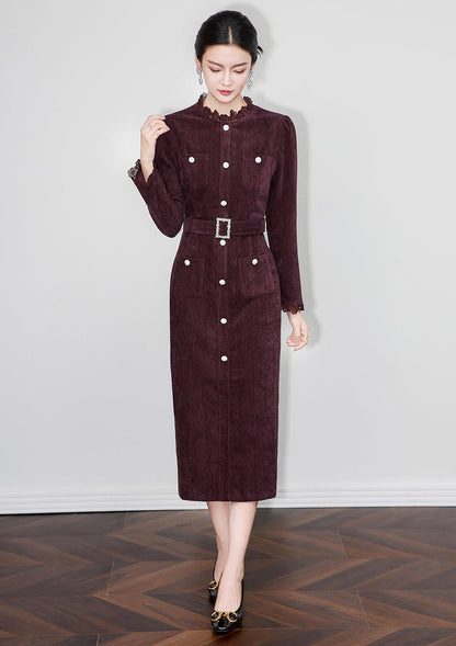 Cherry Plum Embroidered Chenille Midi Dress