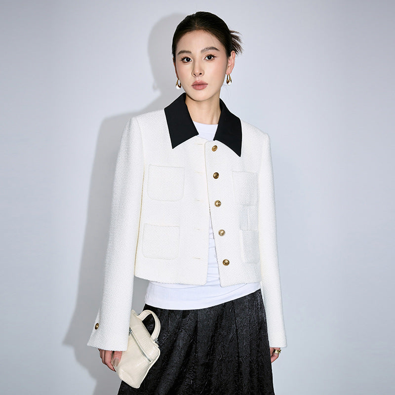 Wool Blend White Cropped Coat