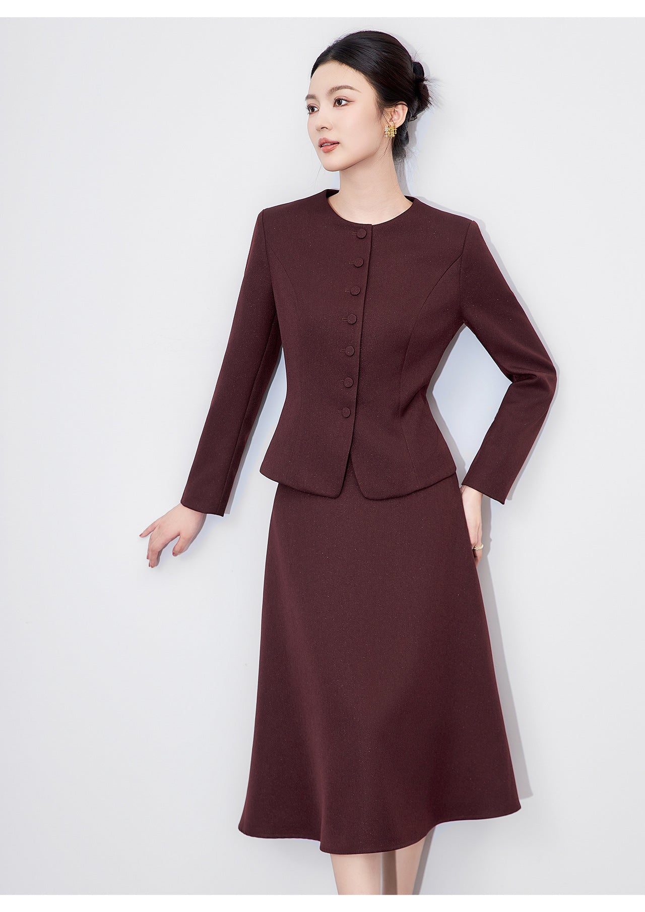 Luminous Texture Two-Piece Blazer & Midi Skirt Set