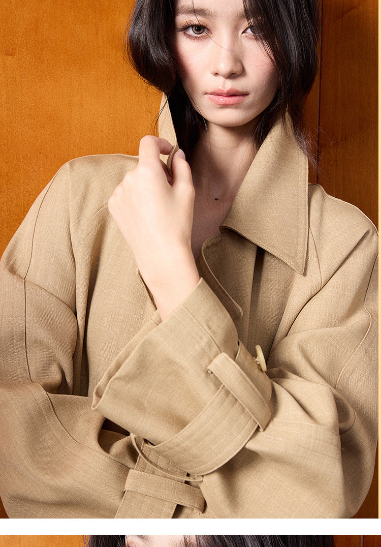 Classic British Style Long Khaki Trench Coat