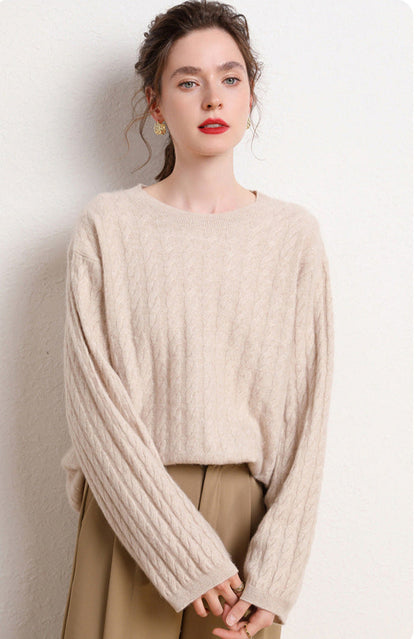 Cashmere-Blend Oversized Twist Knit Sweater