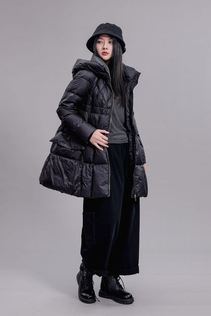 Luxury 90% White Duck Down Puffer Coat – Slim Fit, Hooded Winter Essential