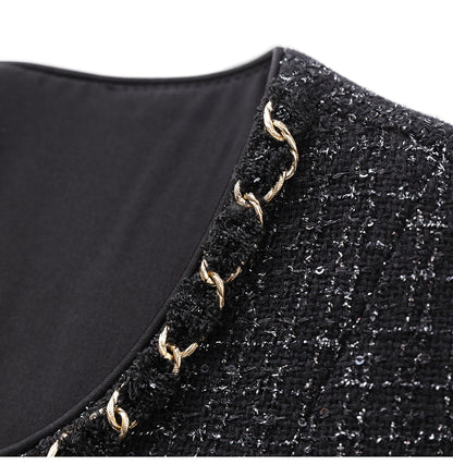 Metallic Textured French Sleeveless Midi Dress
