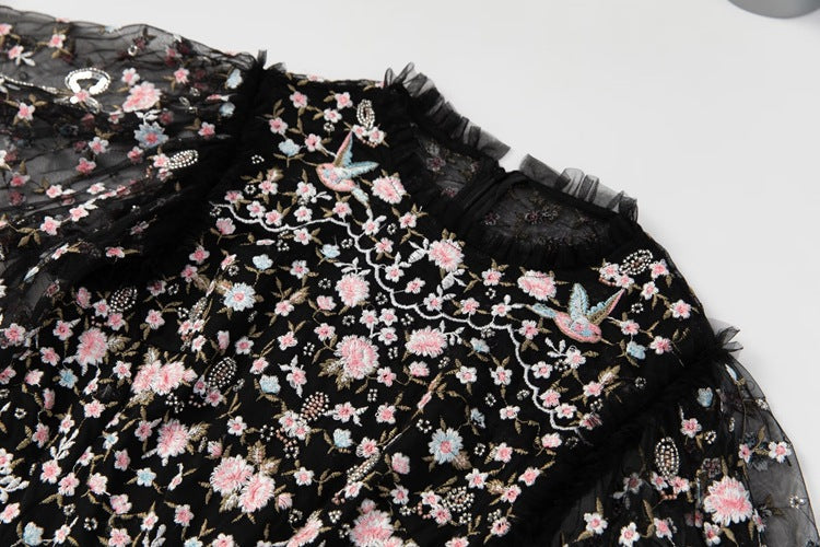 Belleza Princess-Cut Embroidered Maxi Evening Dress