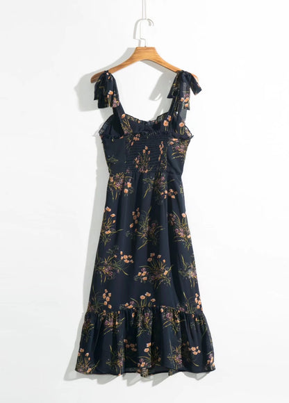 Retro Floral One-Shoulder Maxi Dress