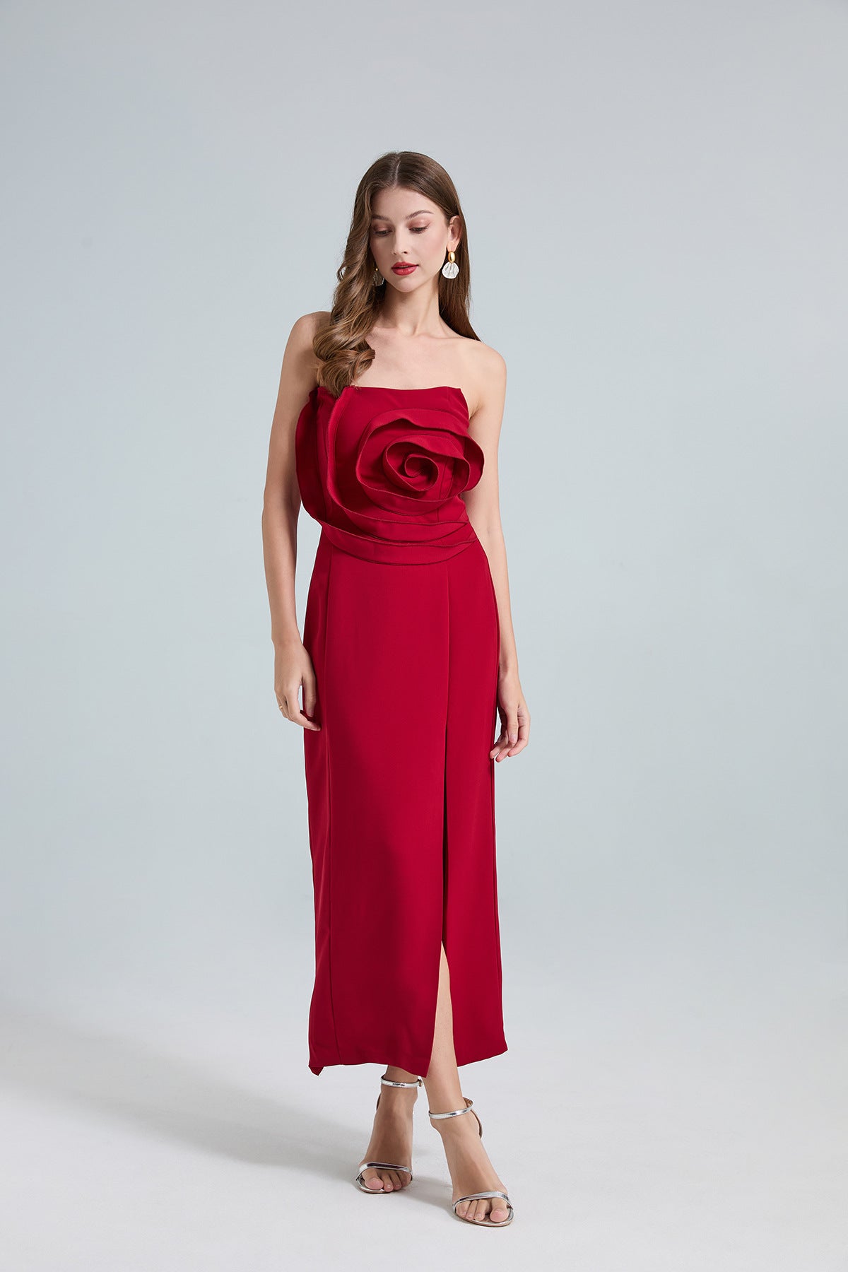 Rose Detail One-Shoulder Mermaid Evening Dress