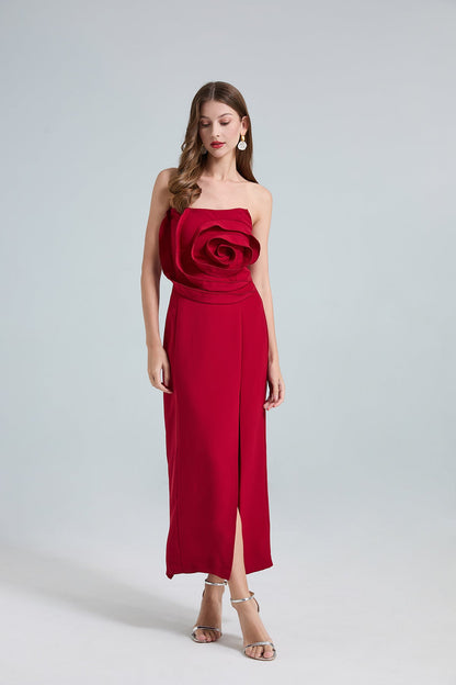 Rose Detail One-Shoulder Mermaid Evening Dress