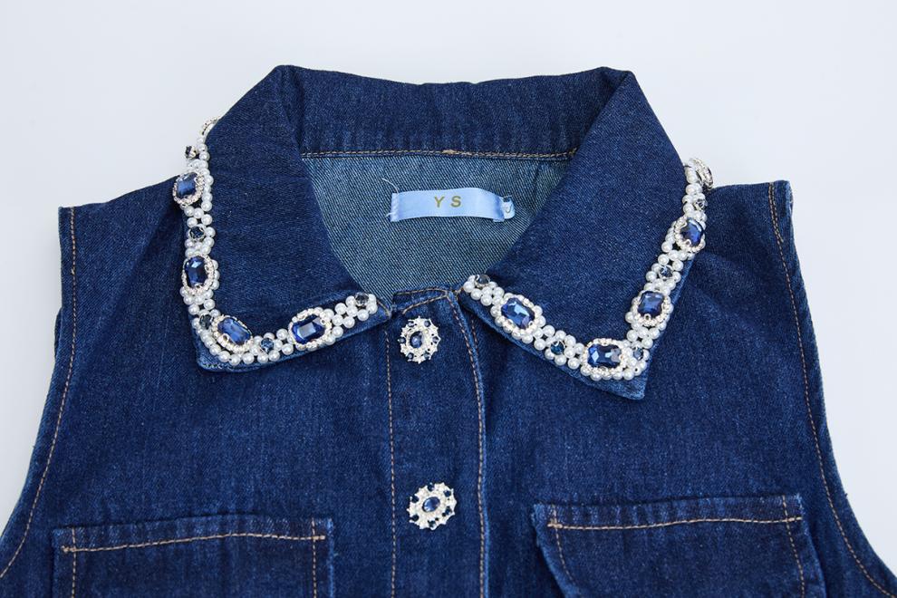Crystal-Embellished Denim Polo Mini Dress