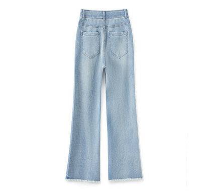 High Waist Wide-Leg Jeans with Lace Hem